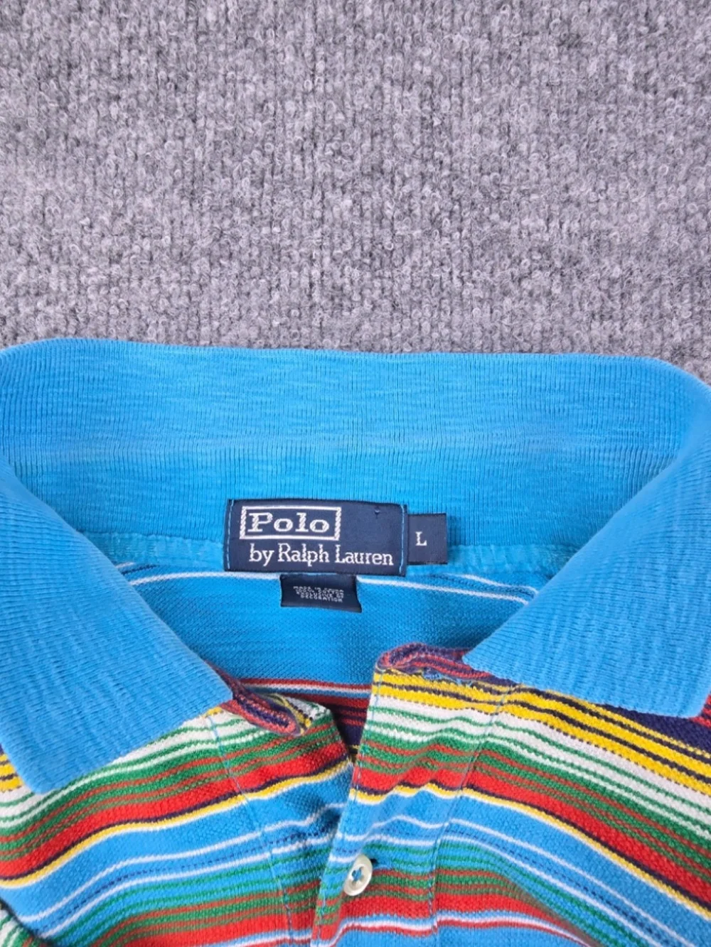 Vintage Polo Ralph Lauren Striped Polo Shirt Size L Turquoise Multicolor 90s